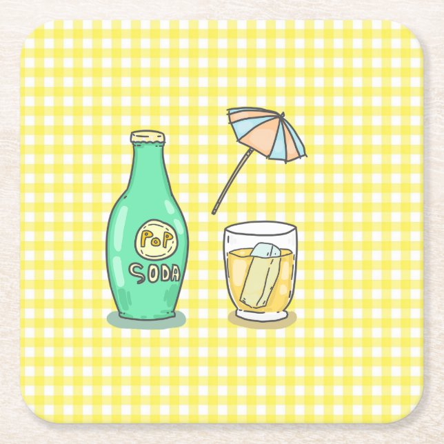 Summer Pop Soda Vibes - Cute Cartoon Drink  Square Paper Coaster (Front)