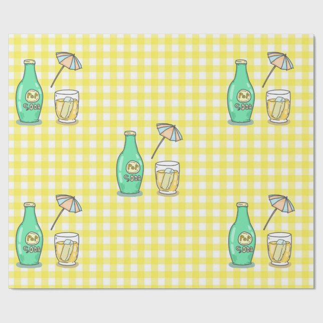 Summer Pop Soda Vibes - Cute Cartoon Drink  Wrapping Paper (Flat)