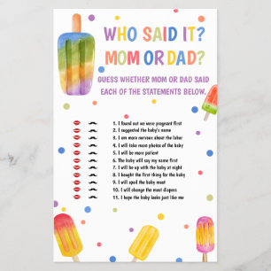 Summer Popsicle Baby Shower Game Who Said It  Flyer