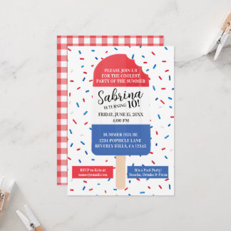 Summer Popsicle Birthday  (red, white & blue) Invitation