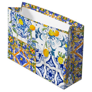 Summer ,Portuguese tiles ,citrus,lemons Large G Large Gift Bag