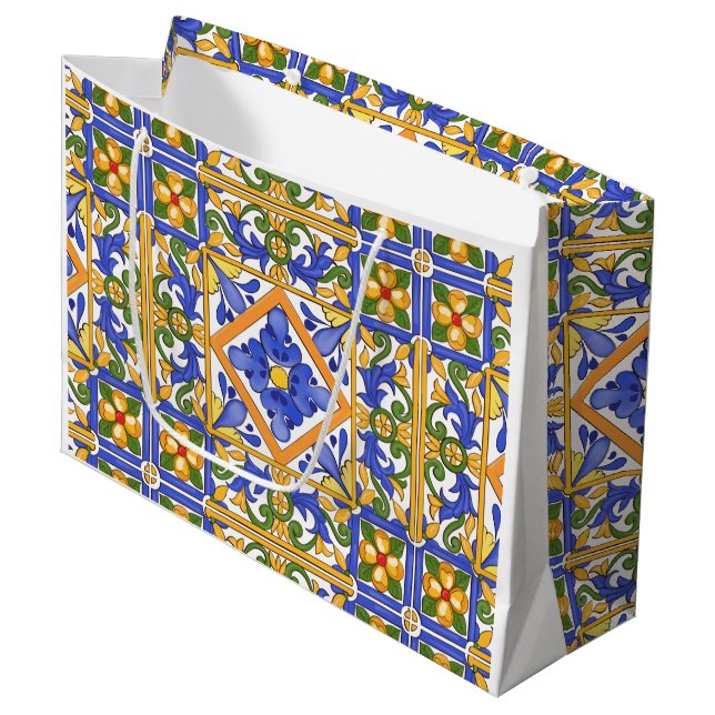 Summer ,Portuguese tiles ,citrus,lemons   Large Gift Bag (Front Angled)