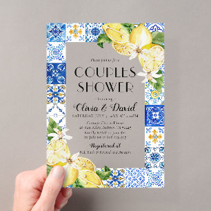 Summer Positano Blue Tiles Lemons Couples Shower Acrylic Invitations