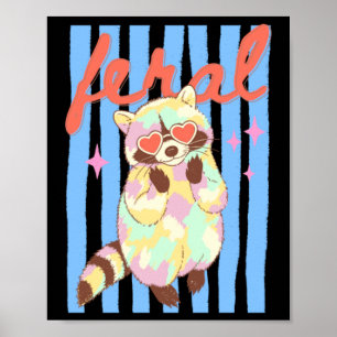 Summer Preppy Feral Raccoon Pastel E Poster