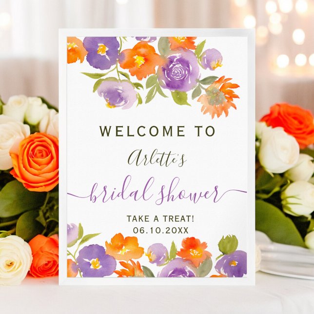 Summer Purple Orange Floral Boho Bridal welcome Poster (Summer Purple Orange Floral Boho Bridal welcome Poster)