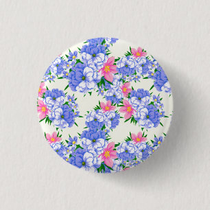 Summer Purple Pink Floral Garden Watercolor 1 Inch Round Button