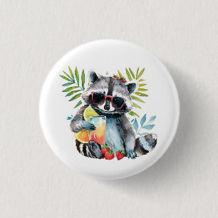Summer raccoon in sunglasses beach chillout 1 inch round button