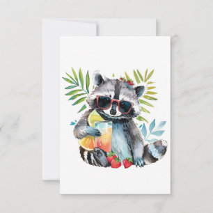 Summer raccoon in sunglasses beach chillout thank you card