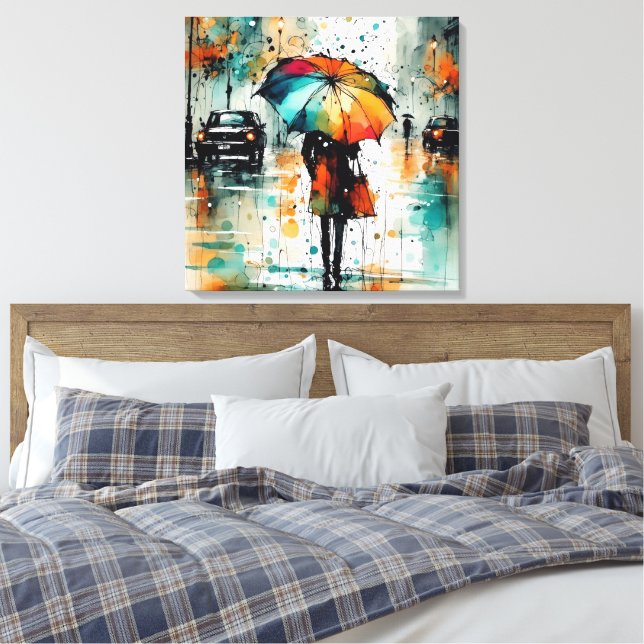 Summer Rain In The City 2 Canvas Print (Insitu(Bedroom))