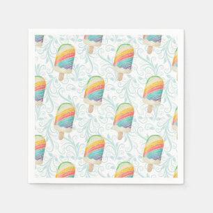 Summer Rainbow Popsicle and Teal Swirls Paper Napkin