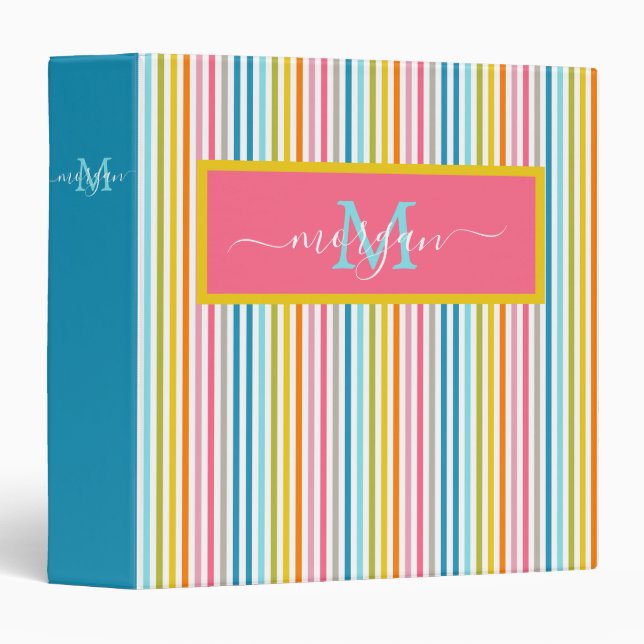 Summer Rainbow Stripes Monogram Script Binder (Front/Spine)