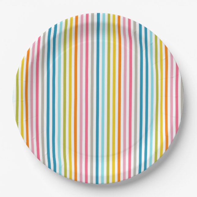 Summer Rainbow Stripes Paper Plate (Front)