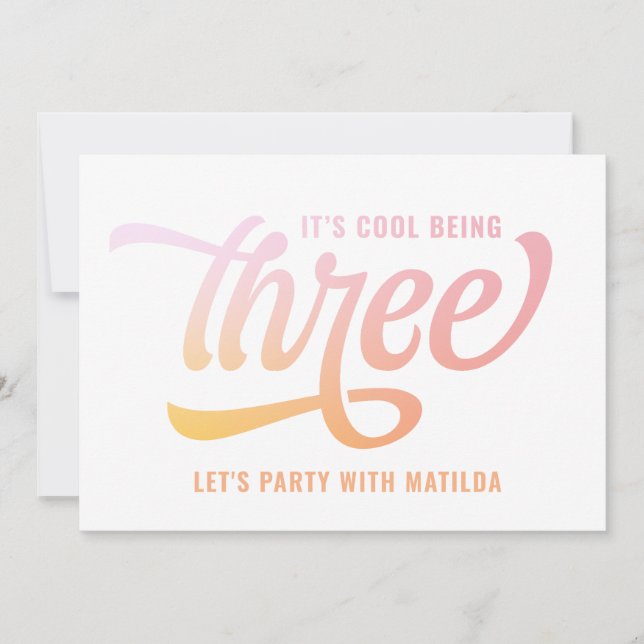 Summer rainbow three 3rd birthday party invite (Front)