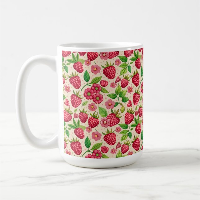 Summer Raspberry Garden Botanical Fruit Pattern Coffee Mug (Left)