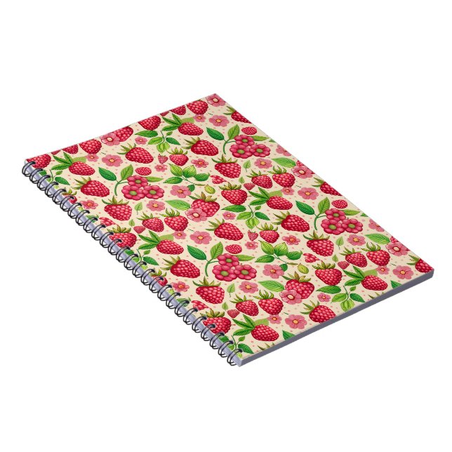 Summer Raspberry Garden Botanical Fruit Pattern Notebook (Right Side)