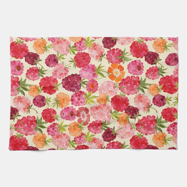 Summer Raspberry Watercolor Coquette Kitchen Towel (Horizontal)