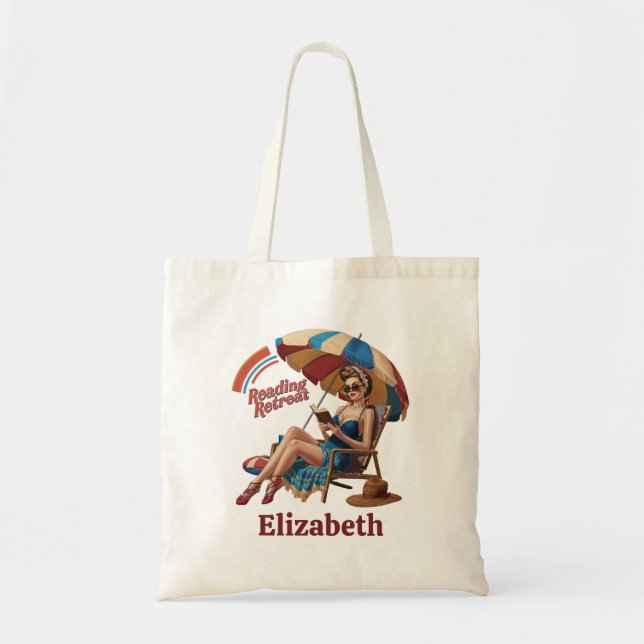 Summer Reading Retreat Book Lover Quote Tote Bag (Front)