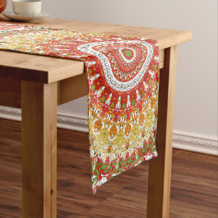 Summer Red and Orange Fiesta Mandala Long Table Runner