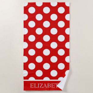 Summer Red and White Polka Dot Personalized Beach Towel