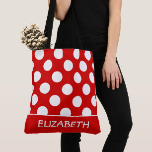 Summer Red and White Polka Dot Personalized Tote Bag