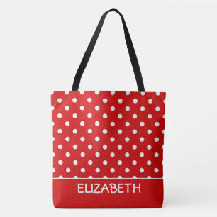 Summer Red and White Polka Dot Personalized Tote Bag