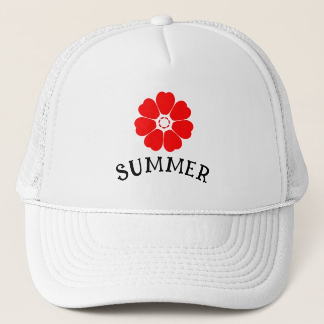Summer Red Floral Trucker Hat (Front)