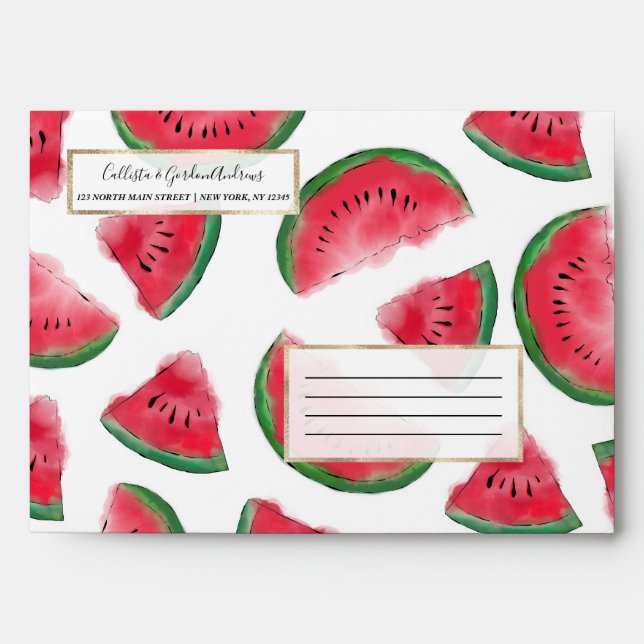Summer Red Green Watermelon Watercolor Pattern Envelope (Front)