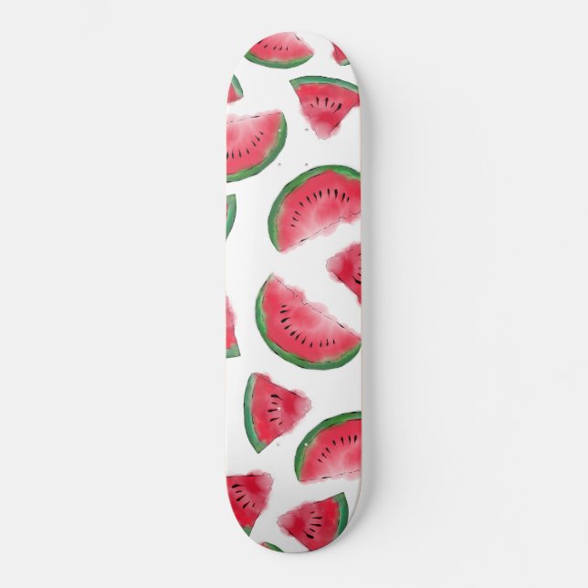 Summer Red Green Watermelon Watercolor Pattern Skateboard (Front)