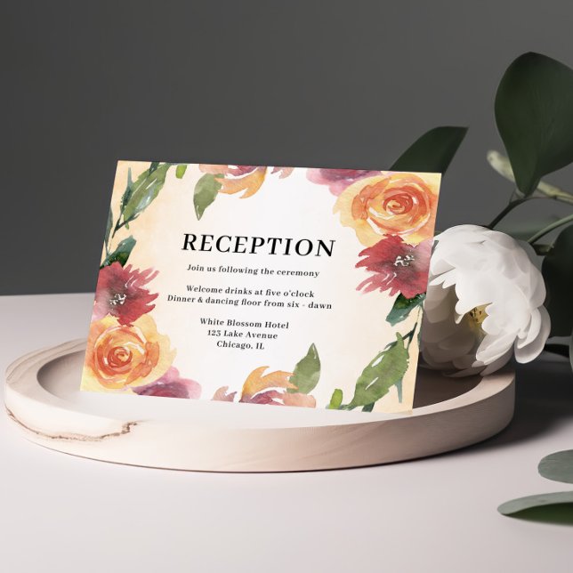 Summer Red Orange Floral Reception  Enclosure Card (Creator Uploaded)