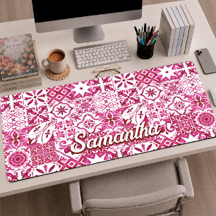 Summer Red Sicilian Majolica Tile Pattern Desk Mat