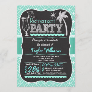 Summer Retirement Party Invitation on Aqua Pattern