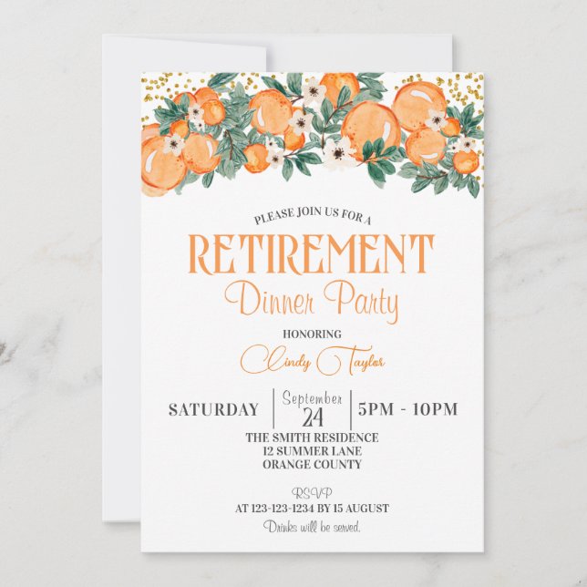 Summer Retirement Party, Orange Citrus theme  Invitation (Front)