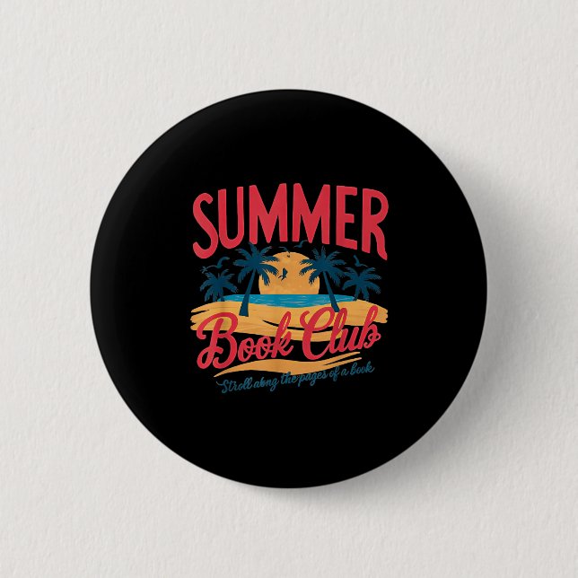 Summer Retro Book Club Funny Beach Vacation  2 Inch Round Button (Front)