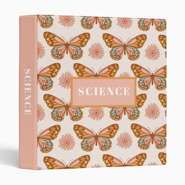 Summer Retro Butterfly | Subject 3 Ring Binder (Front/Spine)