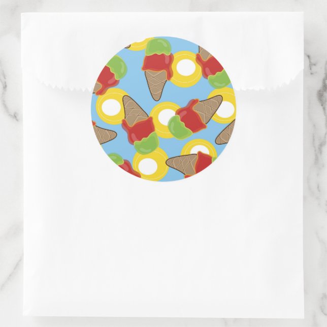Summer Retro Cherry & Lime Ice Cream Cones Pattern Classic Round Sticker (Bag)