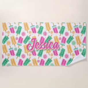 Summer Retro Pastel Ice cream Pattern Personalized Beach Towel