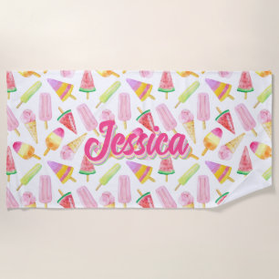 Summer Retro Pastel Ice cream Pattern Personalized Beach Towel