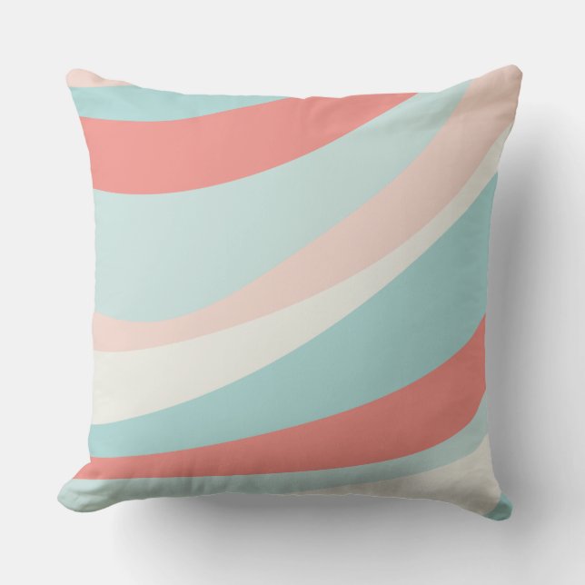 Summer retro print home decor teal and coral throw pillow (Front)