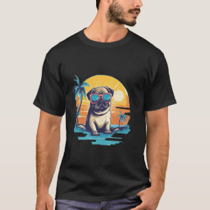 Summer Retro Pug Beach Ocean Pugs Lover Dog Aesthe T-Shirt