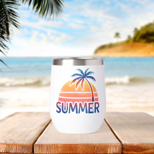 Summer retro sunset palm tree