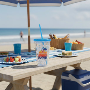 Summer retro sunset palm tree acrylic tumbler