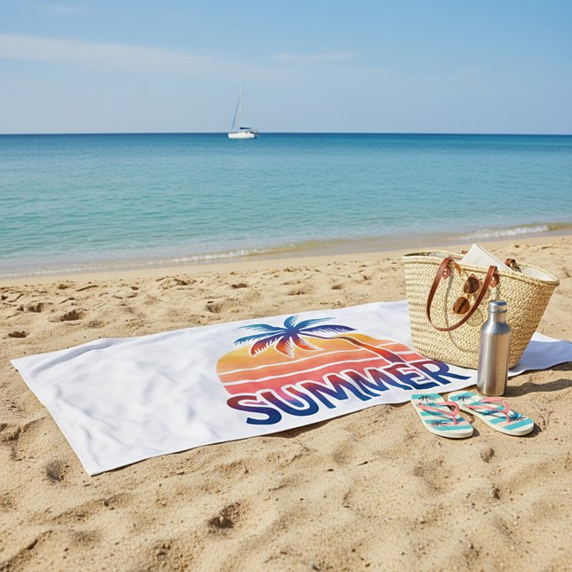 Summer retro sunset palm tree beach towel (Creator Uploaded)