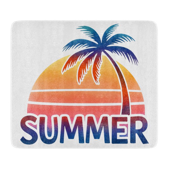 Summer retro sunset palm tree cutting board (Front)