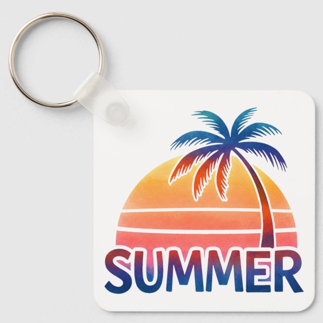 Summer retro sunset palm tree keychain (Front)