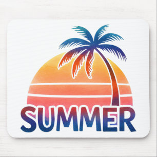 Summer retro sunset palm tree mouse pad