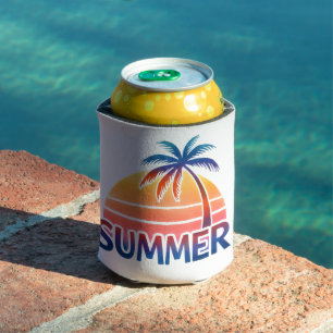 Summer retro sunset palm tree personalized can cooler