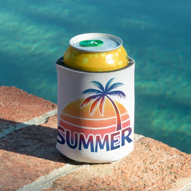 Summer retro sunset palm tree personalized can cooler (In Situ Pool)