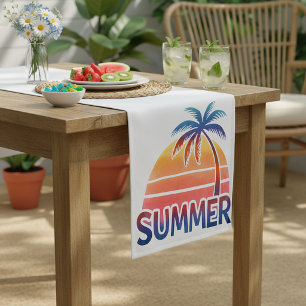 Summer retro sunset palm tree short table runner