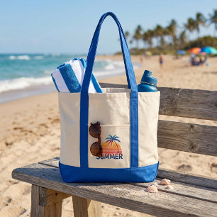 Summer retro sunset palm tree tote bag