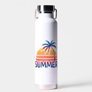 Summer retro sunset palm tree water bottle